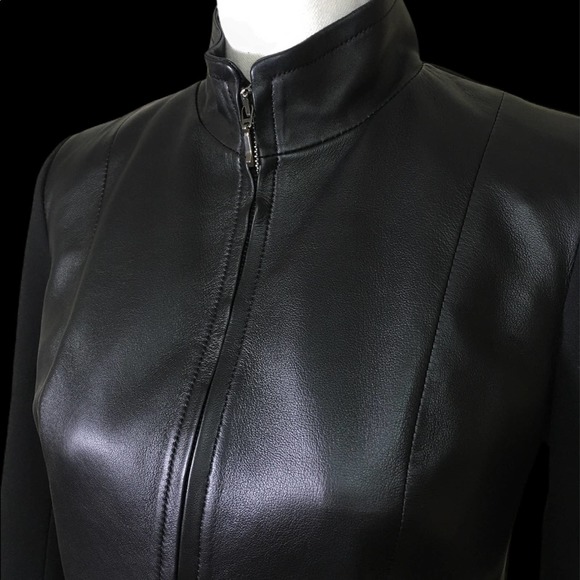 Talbots Black Leather-Front Motorcycle Jacket 2 - Picture 4 of 11